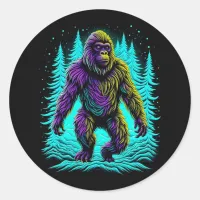 Sasquatch Bigfoot in Teal and Black Classic Round Sticker