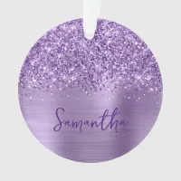 Glittery Glam Royal Purple Name Photo Ornament