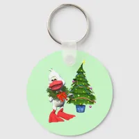 Cute White Christmas Duck Wearing a Wreath Keychain