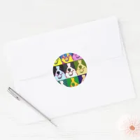 Colorful Retro Border Collie Pop Art Classic Round Sticker