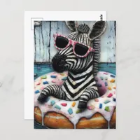 Cute Zebra Enjoys a Float Trip in Doughnut Postcard