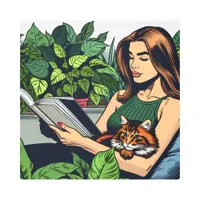 Comic Book Style Woman, Cat and Book Metal Print