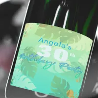 Teal Green Tropical Exotic Summer Birthday Party  Sparkling Wine Label