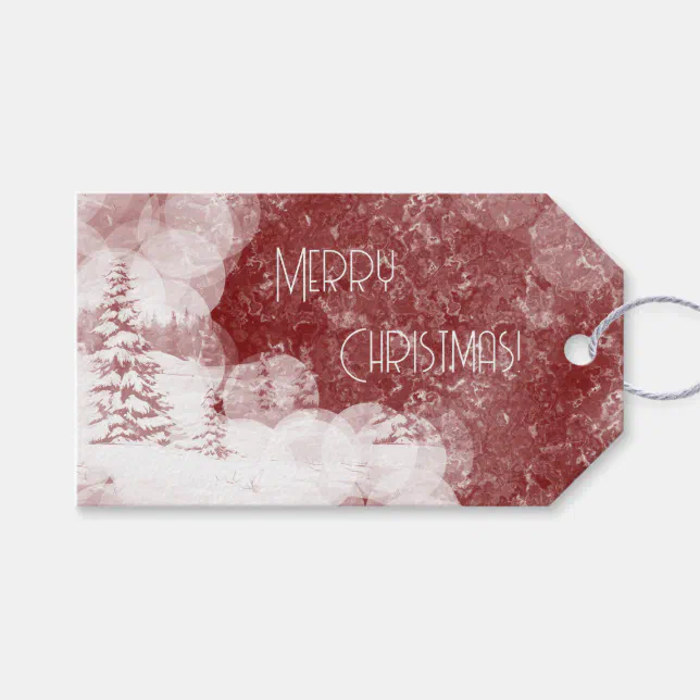 Merry Christmas snowy fir trees landscape Gift Tag