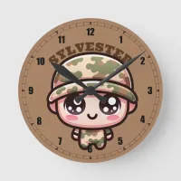 Cute Kawaii Army Camouflage Monogram on Brown |