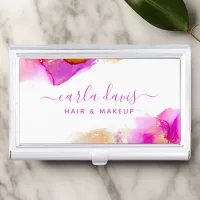 Signature Script Pink Orange Alcohol Ink Business Card Case