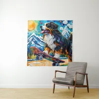 Skateboarding Bernese Mountain Dog Tapestry