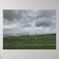 Beautiful scenic view, clouds and meadows Poster