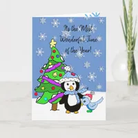 Personalized Merry Christmas Penguin Card