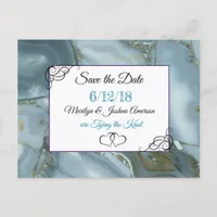 Blue Marbled Stone Save the Date Postcard