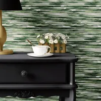 Horizontal Green Watercolor Stripes Wallpaper