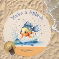 Make a Splash Cute Cartoon Fish Personalized Beach Towel