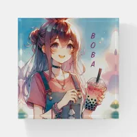 Cute Anime Girl Holding a Boba Tea Paperweight