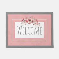 Pink and Gray Floral Welcome Doormat