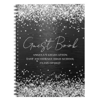 Silver Glitter Black Brushed Metal Graduate Guest Notebook