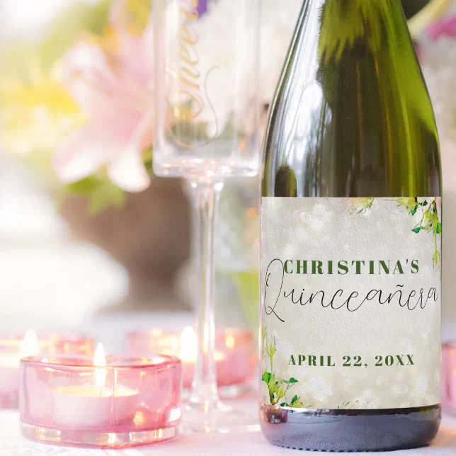 Charming Watercolor Pink Roses Quincea&#241;era Sparkling Wine Label