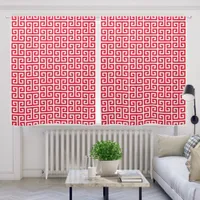 Red and White Greek Key Pattern Blackout Curtains