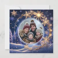 Magical Christmas time - golden snowflakes, photo Holiday Card