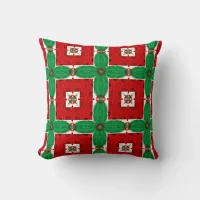 Abstract Geometric Red Green White Christmas Throw Pillow