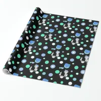Black Green Blue Elephants Holding Balloons Gift W Wrapping Paper