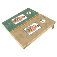 Green Tan Wedding Game Photo Diamond Cornhole Set