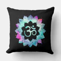 *~* Om Watercolor Aum Turquoise Blue Magenta black Throw Pillow