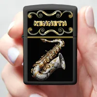 Dragon-Engraved Saxophone Design with Custom Name Zippo Lighter