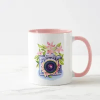 Vintage Camera Floral Water Bottle Mug