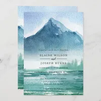 Rustic Watercolor Pine Mountains Lake Wedding Invitation