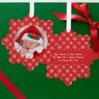 Custom Photo Santa Baby Snowflakes & Red Paper Ornament Card