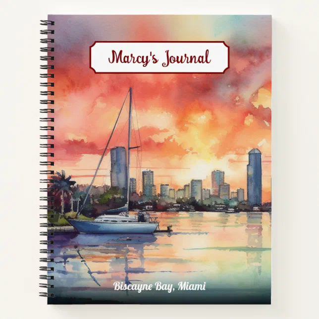 Watercolor sunset over Miami from Biscayne Bay Notebook