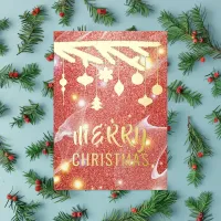 Merry Christmas Seasonal Festive Red Glitter Gold  Foil Holiday Card
