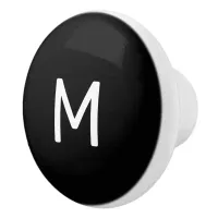 Minimalist White Print Monogram on Black Ceramic Knob