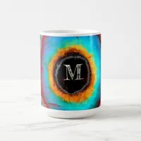 Ethereal Cosmic Eye Monogram Vibrant Abstract Art Coffee Mug