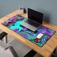 Purple, Black and Teal Fluid Art Desk Mat