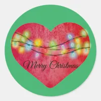 Colorful Heart Tree Lights Merry Christmas Classic Round Sticker