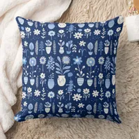 Shades of Blue and White Flowers in Vases Throw Pillow