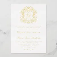 Elegant Vintage Crest Monogram Wedding Gold  Foil Invitation