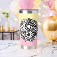 Pretty Black and White Floral Yin Yang Water Bottl Insulated Tumbler