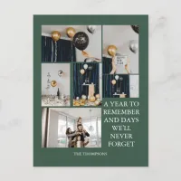 A year to remember 6 photo collage green holiday postcard