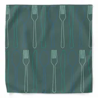 Teal Blue Knives Forks Spoons Restaurant Chef Bandana