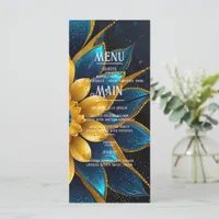 Elegant Sapphire and Gold Floral Wedding Menu