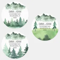 Rustic Mountain Watercolor Forest Tree Wedding Labels
