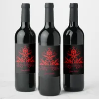 Romantic, Elegant Vintage Red Damask  Wine Label