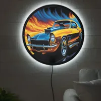 Classic hotrod with flames on a dynamic highway LED sign