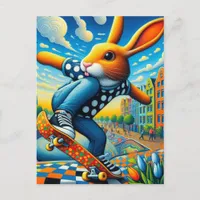 Skateboarding Surreal Adorable Rabbit Postcard