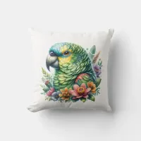 Beautiful Watercolor Amazon Parrot Throw Pillow