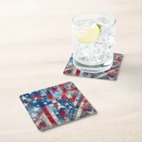 Red, White and Blue Patriotic Independence Day Square Paper Coaster