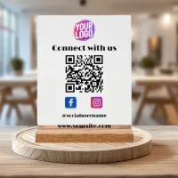 Business Logo with QR Code and Social Media White Acrylic Sign