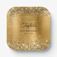 Glittery Gold Foil 21st Birthday Paper Plates